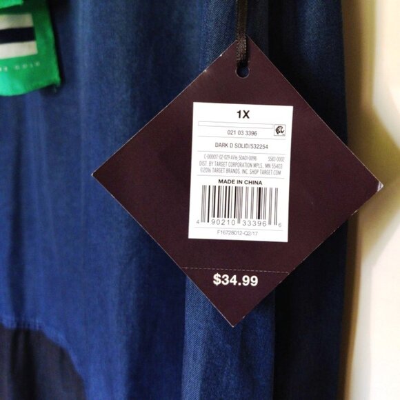 Ava-Viv Chmbry Denim Clr Blck Short Sleeve High Low Midi Dress w/Scarf SZ 1X NWT - Picture 9 of 10